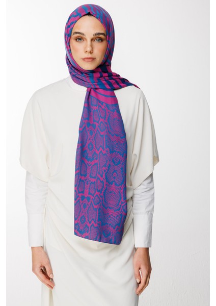 Riad Desen Çift Taraflı Şal Petrol Mavisi-Fuşya