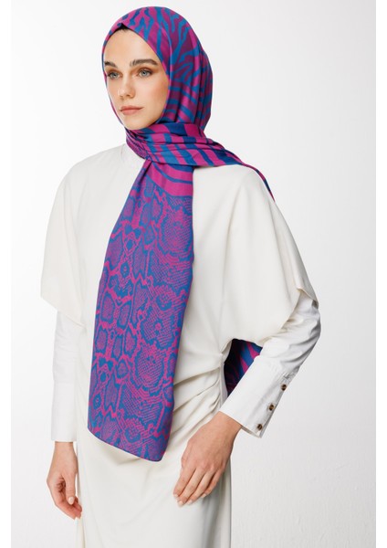 Riad Desen Çift Taraflı Şal Petrol Mavisi-Fuşya fiyatları