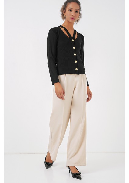 924 Düğmeli Basic Triko Hırka - Siyah fiyatları