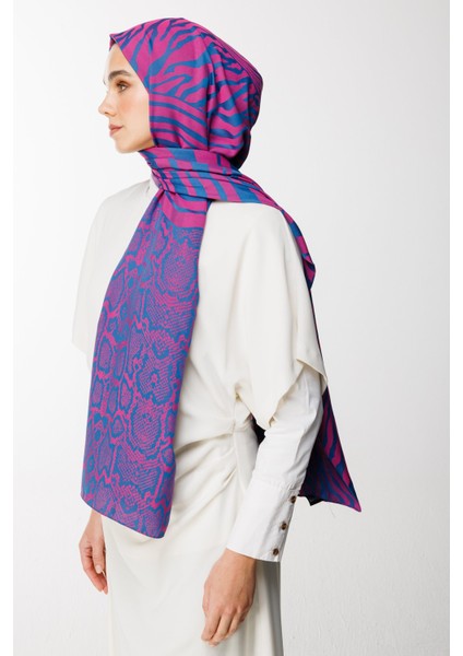 Riad Desen Çift Taraflı Şal Petrol Mavisi-Fuşya modelleri