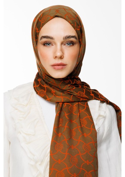 Marrakech Desen Çift Taraflı Şal Koyu Haki-Tarçın fiyatları