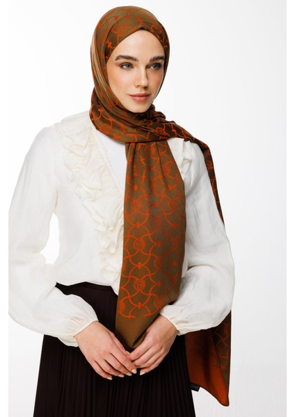 Marrakech Desen Çift Taraflı Şal Koyu Haki-Tarçın modelleri