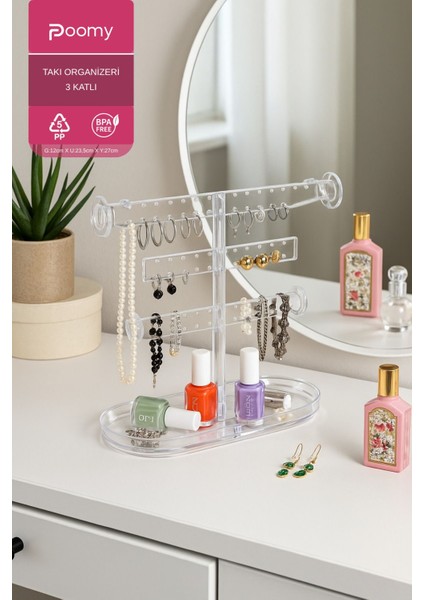 Çok Bölmeli Takı ve Makyaj Organizeri Kolye Yüzük Küpe Standı