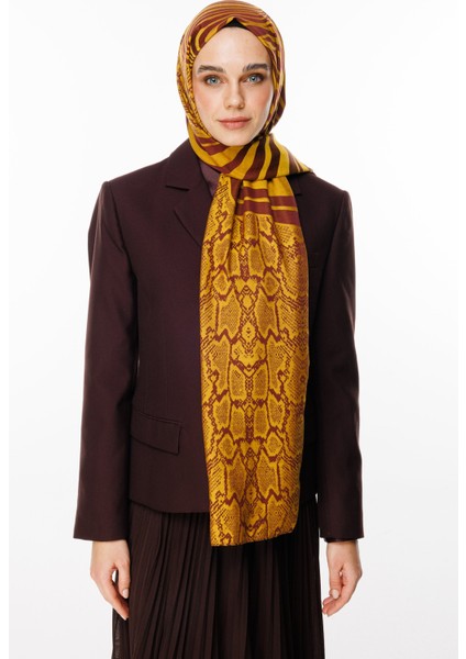 Riad Desen Çift Taraflı Şal Mürdüm-Sarı