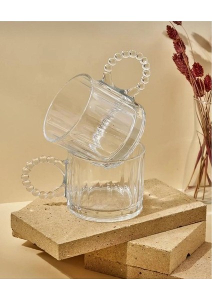 Turuncu 2'li Cam Boncuk Kulplu Kupa Seti, Şık ve Kullanışlı Tasarım