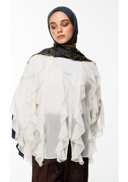 Lavin Desen Çift Taraflı Şal Lacivert-Yağ Yeşili