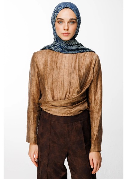 Morocco Desen Çift Taraflı Şal Lacivert-Su Yeşili