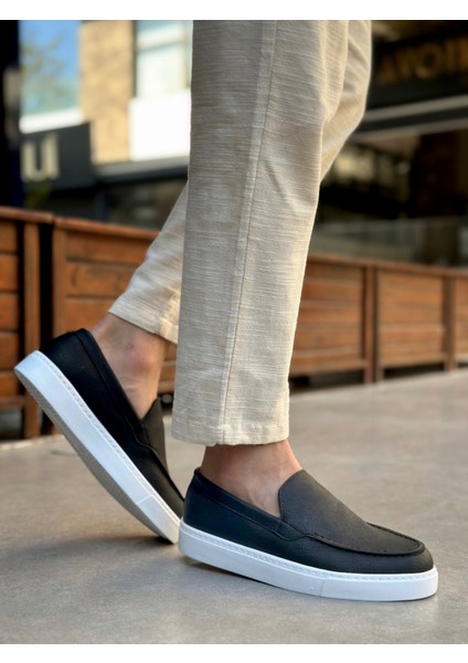 Bağcıksız Erkek Casual Ayakkabı Siyah (Beyaz Taban) modelleri