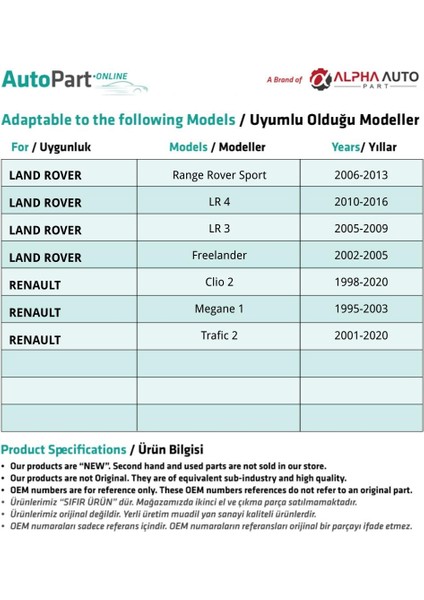 Land Rover Range Rover, Freelander, Lr4, Lr3 Için Döşeme Klipsi fiyatları