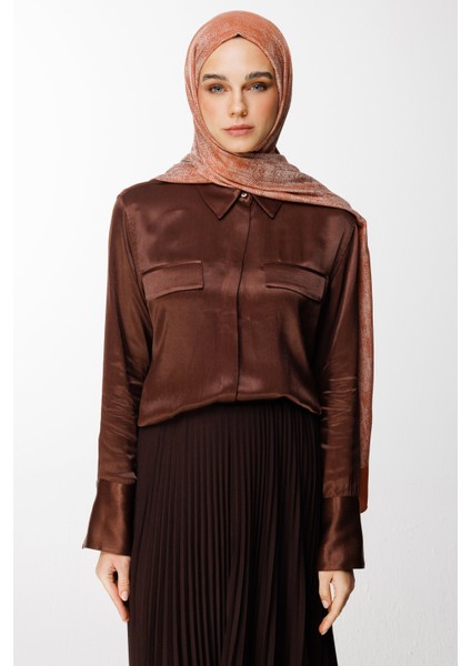 Sahra Desen Çift Taraflı Şal Tarçın-Bej