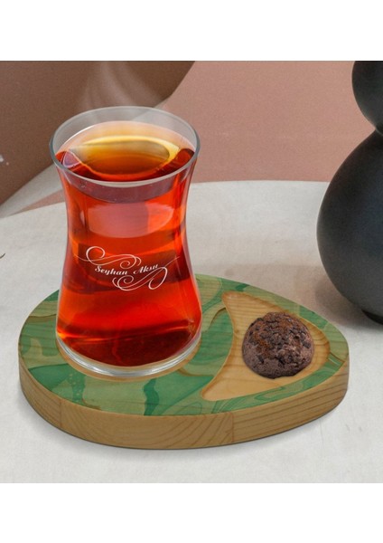 El Yapımı Renkli Doğal Ahşap ve Mermer Tasarımlı Çay Bardağı Sunum Seti fiyatları