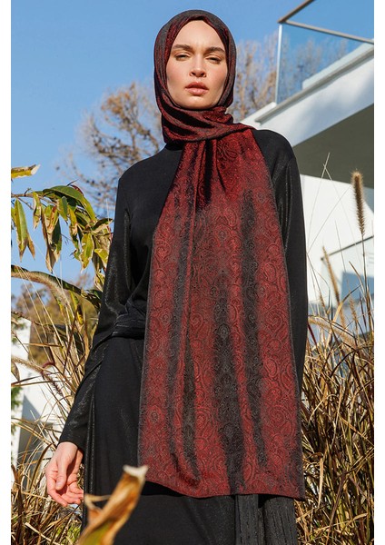 Moren Desen Shine Line Şal Siyah-Bordo