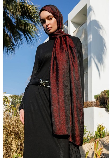 Moren Desen Shine Line Şal Siyah-Bordo fiyatları