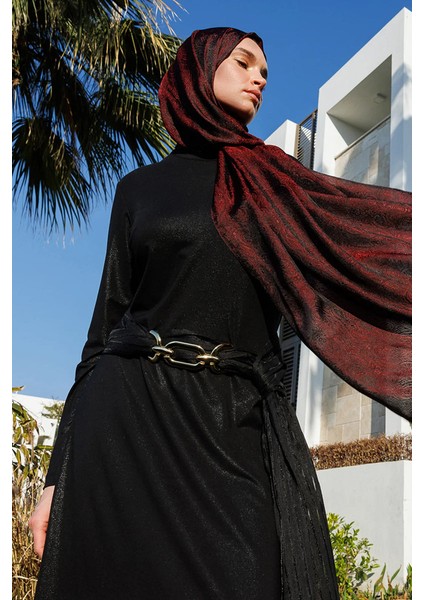 Moren Desen Shine Line Şal Siyah-Bordo modelleri