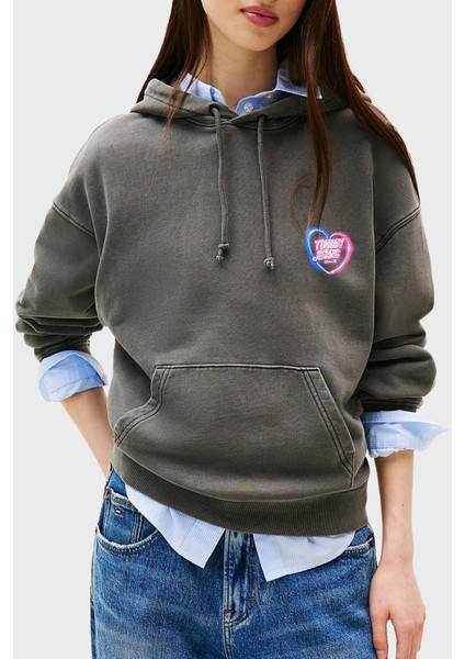 Neon Logo Baskılı Pamuklu Boxy Fit Kapüşonlu Sweat Bayan T Shirt DW0DW20945 Bds