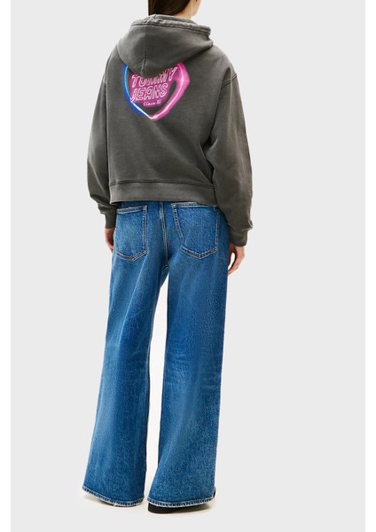 Neon Logo Baskılı Pamuklu Boxy Fit Kapüşonlu Sweat Bayan T Shirt DW0DW20945 Bds modelleri