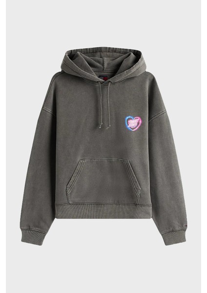 Neon Logo Baskılı Pamuklu Boxy Fit Kapüşonlu Sweat Bayan T Shirt DW0DW20945 Bds indirimleri