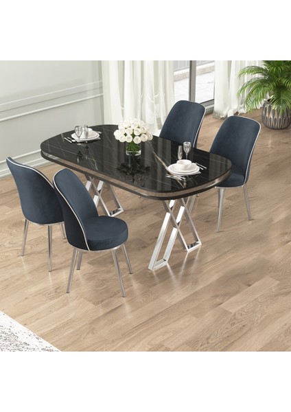 Lai Serisi 90X168 Lak Panel Sonata Masa ve 4 Antrasit Sandalye Krom Kaplama Ayak
