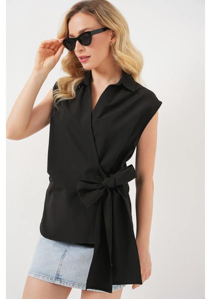 Kadın Sıfır Kol Anvelop Gömlek 20343 - Siyah modelleri