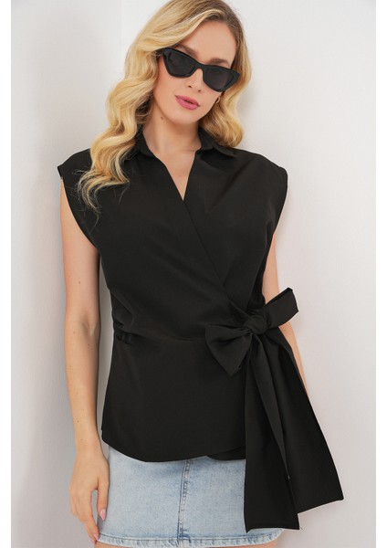 Kadın Sıfır Kol Anvelop Gömlek 20343 - Siyah fırsatları