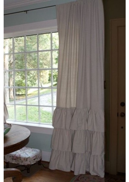 Altta Fırfırlı Vintage Pamuk Keten Perde (En x Boy) - Tek Kanat - Pilesiz modelleri