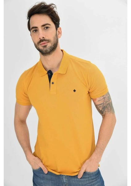 Erkek Hardal Polo Yaka Likralı T-Shirt T621