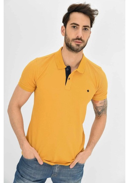 Erkek Hardal Polo Yaka Likralı T-Shirt T621 fiyatları