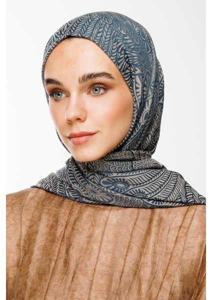 Mayra Desen Çift Taraflı Şal Petrol Mavisi-Bej