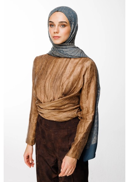 Mayra Desen Çift Taraflı Şal Petrol Mavisi-Bej modelleri