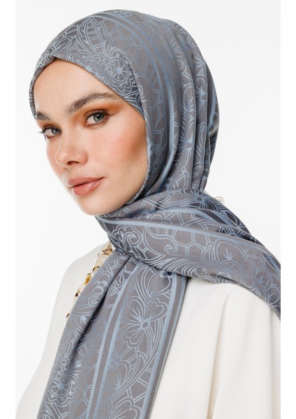 Lavin Desen Çift Taraflı Şal Koyu Gri-Açık Mavi