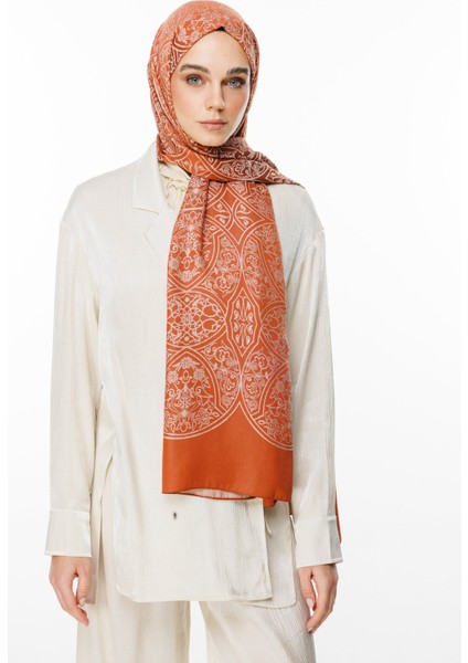 Morocco Desen Çift Taraflı Şal Vizon-Tarçın