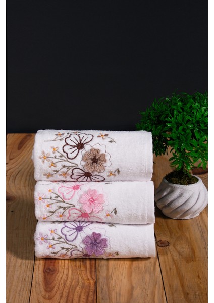 30X50 cm Güpür Çiçek Işlemeli 3lü Mutfak Havlusu | El Havlusu | Yüz Havlusu Seti