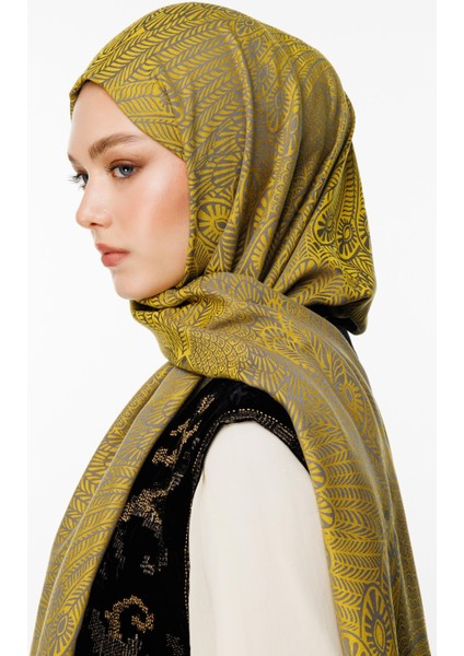 Mayra Desen Çift Taraflı Şal Koyu Gri-Hardal modelleri