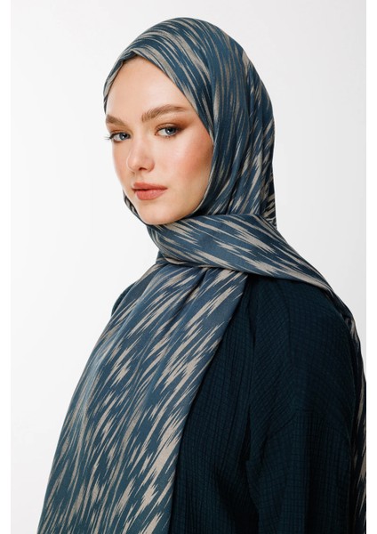 Selis Desen Çift Taraflı Şal Petrol Mavisi-Bej