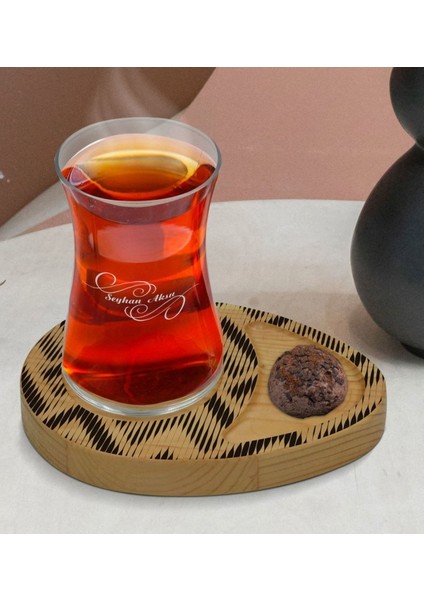 Modern Sanat Tasarımlı Doğal Ahşap Tabaklı Çay Bardağı Sunum Seti, 17 Kişilik fiyatları