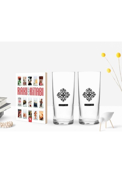 Renkli Baskılı Ikili Rakı Bardağı ve Cep Kitabı Hediye Seti