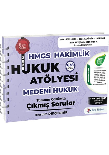 Dizgi Kitap Yayınları Hukuk Atölyesi Hakimlik- Hmgs Medeni Hukuk Tamamı Çözümlü Çıkmış Sorular Mustafa Dinçdemir