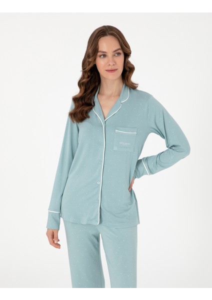 Kadın Su Yeşili Gömlek Pijama Takımı 50319055-VR048 modelleri