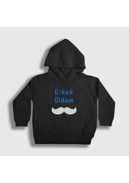 Unisex Çocuk Siyah Erkek Oldum Sünnet Kapüşonlu Sweatshirt