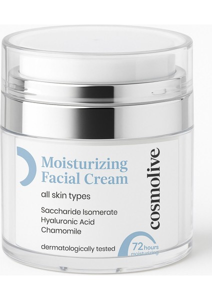 Yüz Kremi | Saccharide Isomerate & Hyaluronik Asit | Uzun Süreli Nem | Papatya | 72 Saat Etki