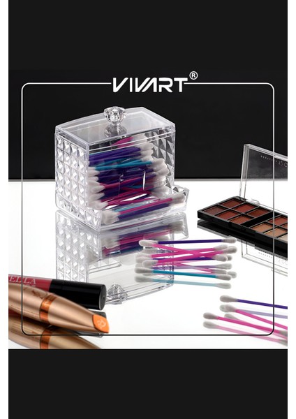 Şeffaf Kristal Kapaklı Pamuklu Çubuk Organizer, Beyaz, Modern Tasarım fiyatları