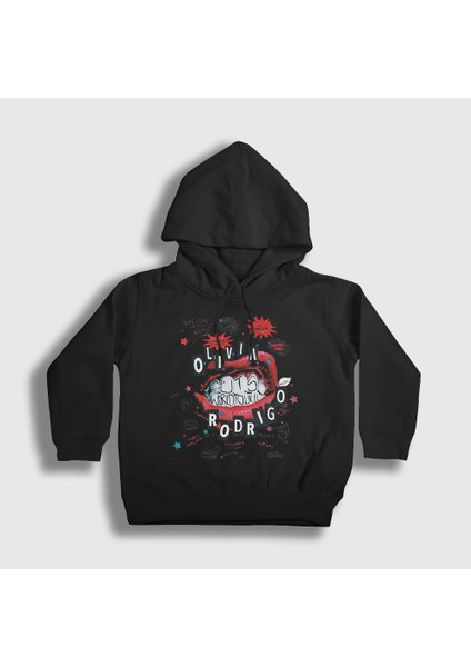 Unisex Çocuk Siyah Guts World Tour Olivia Rodrigo Kapüşonlu Sweatshirt