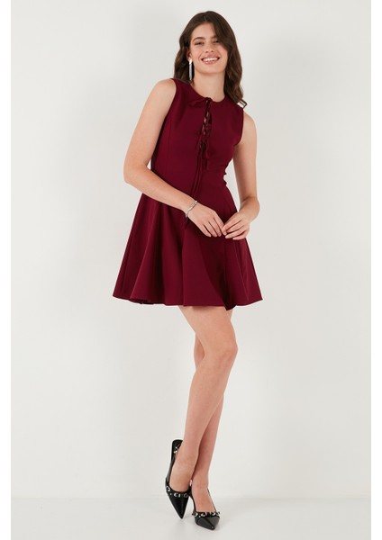 Regular Fit Kloş Etekli Bağlama Detaylı Kolsuz Mini Elbise Bayan Elbise 6525592