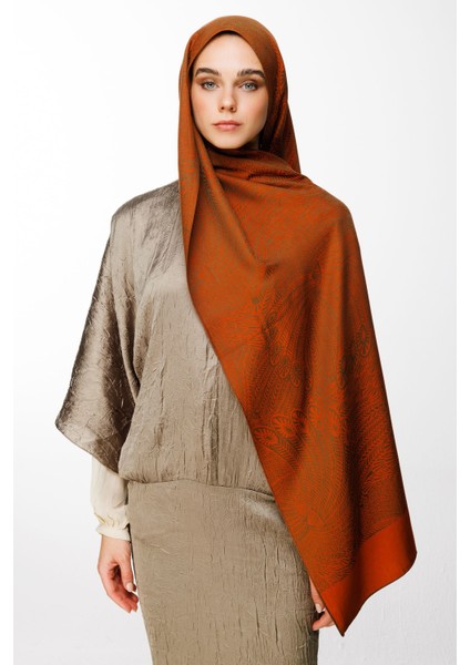 Mayra Desen Çift Taraflı Şal Koyu Haki-Tarçın