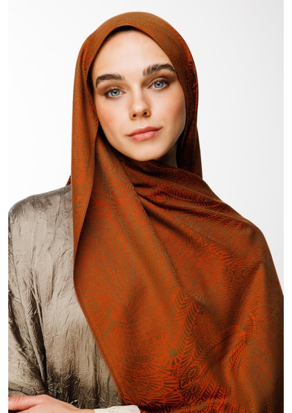 Mayra Desen Çift Taraflı Şal Koyu Haki-Tarçın modelleri