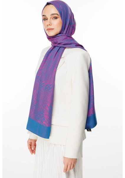 Mayra Desen Çift Taraflı Şal Petrol Mavisi-Fuşya