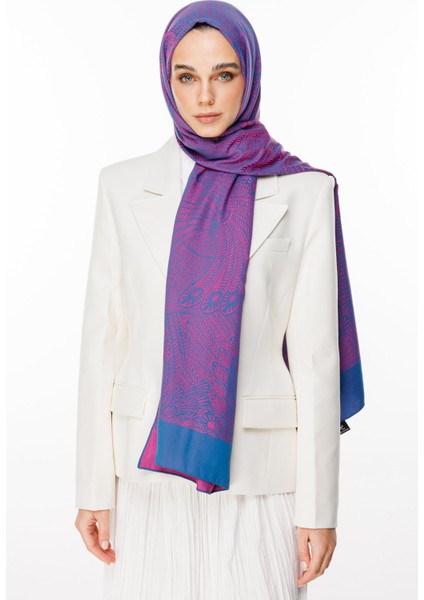 Mayra Desen Çift Taraflı Şal Petrol Mavisi-Fuşya modelleri