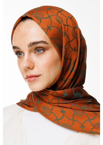 Marrakech Desen Çift Taraflı Şal Tarçın-Zümrüt