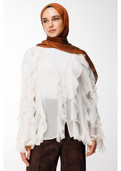 Marrakech Desen Çift Taraflı Şal Tarçın-Zümrüt modelleri