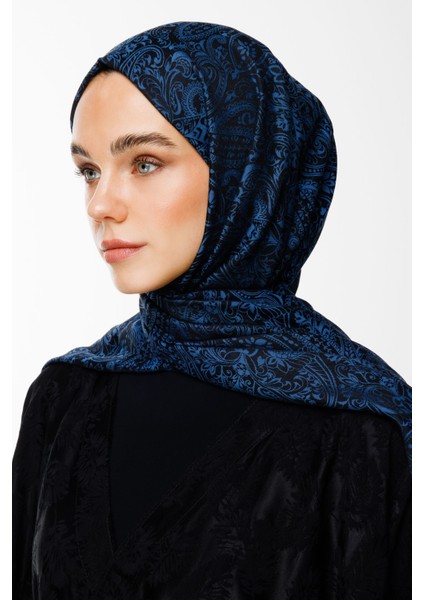 Velora Desen Çift Taraflı Şal Siyah-Indigo